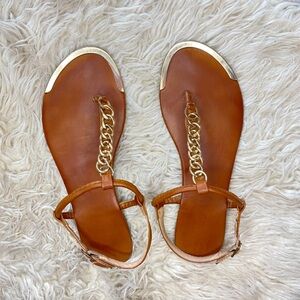 Rust Brown Gold Accent Thong Flat Sandals – Size 39 - 8.5